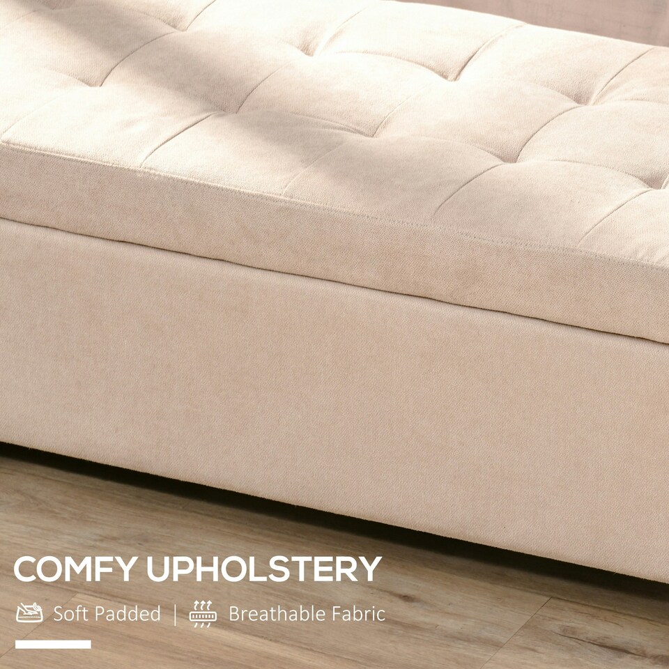 image 1 of HOMCOM Storage Ottoman Bench Padded w/ Tufting Hinged Lid Wood Frame Beige