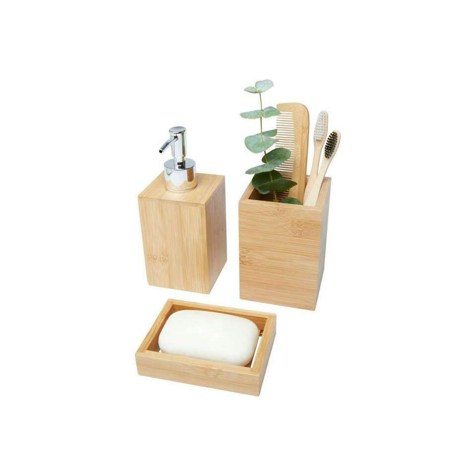 image 1 of Bullet Hedon Bamboo Bathroom Accessory Set - Natural - One Size