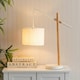 image 1 of ValueLights Adrianna Wooden Hanging Table Lamp with White Drum Lamp Shade and LED Bulb