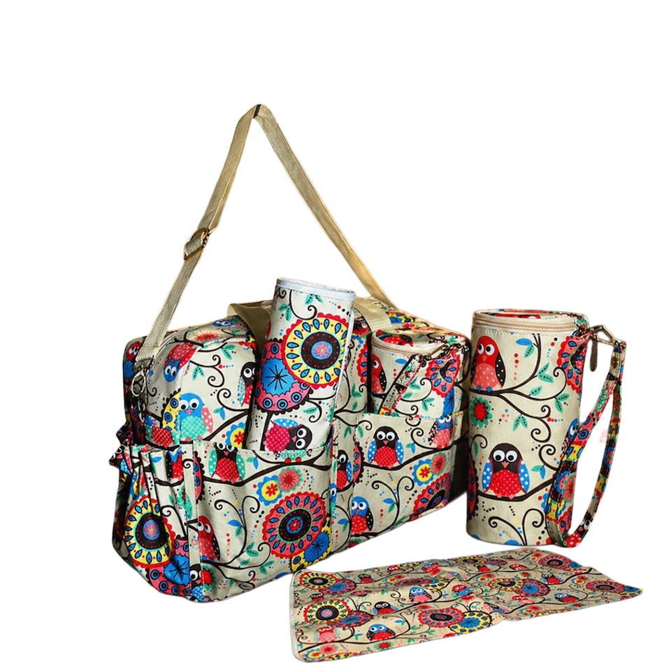 image 1 of Baby Changing Bag with Bottle Holder and Changing Mat - Beige