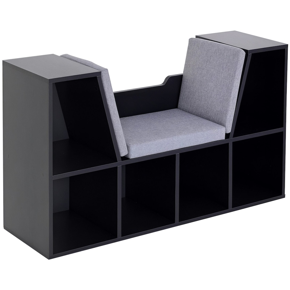 image 1 of HOMCOM Cube Bookshelf Organizer with Reading Seat, Six Cubes, Black