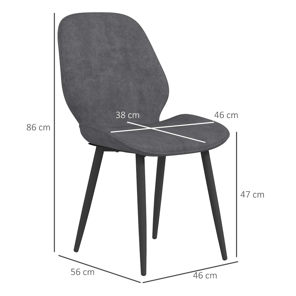 image 1 of HOMCOM Dining Chairs Set of 2 Upholstered Kitchen Chairs w/ Metal Legs Grey