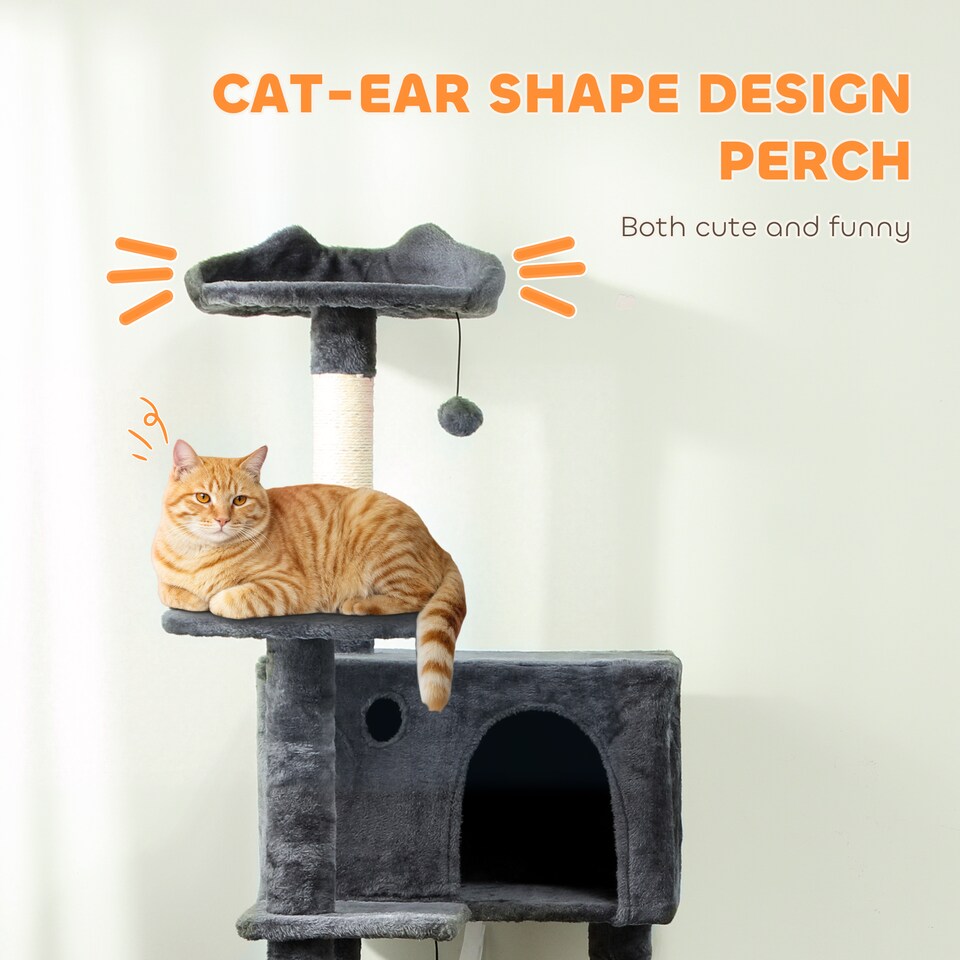 image 1 of PawHut 180cm Cat Tree, Multi-Level Large Cat Tower with 3 Sisal Scratching Posts, Condos, Plush Perches, Hammock, Ladder, Dangling Balls, Kitten Activity Centre for Kittens Playing Relaxing | Grey