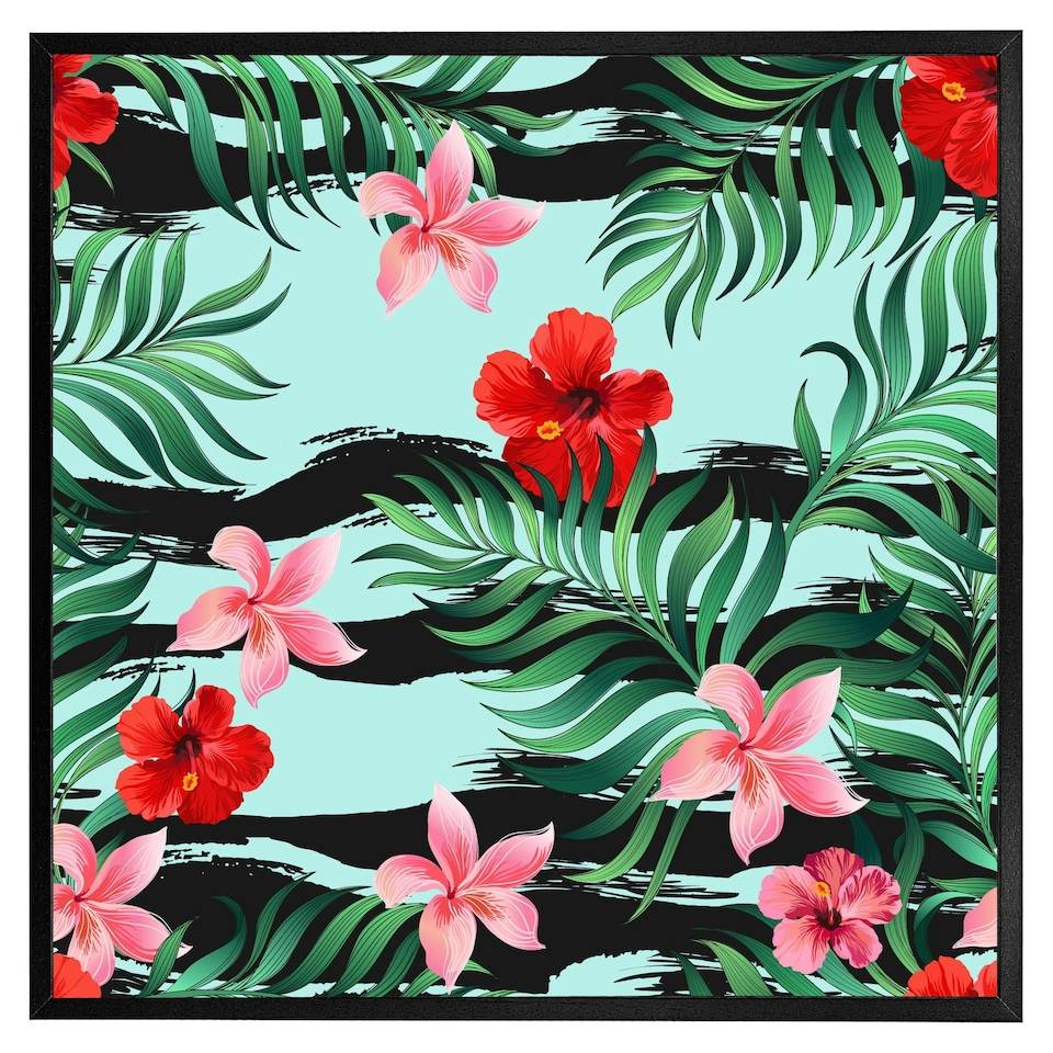 image 1 of Red & pink tropical plants (Picutre Frame) Grey | L