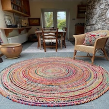 MISHRAN Round Rug Hand Woven with Braids - Jute - L150 x W150 - Multicolour Multi