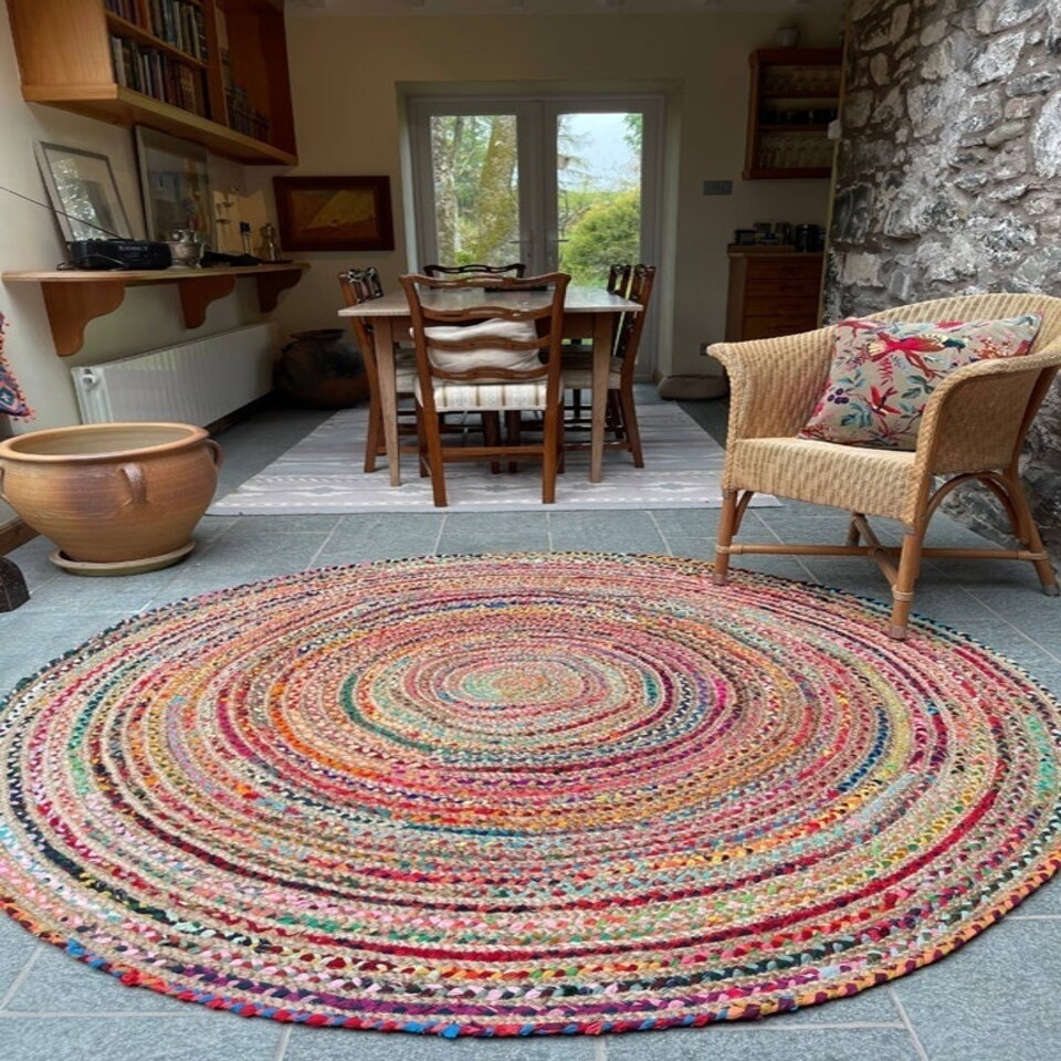 image 1 of MISHRAN Round Rug Hand Woven with Braids - Jute - L150 x W150 - Multicolour Multi