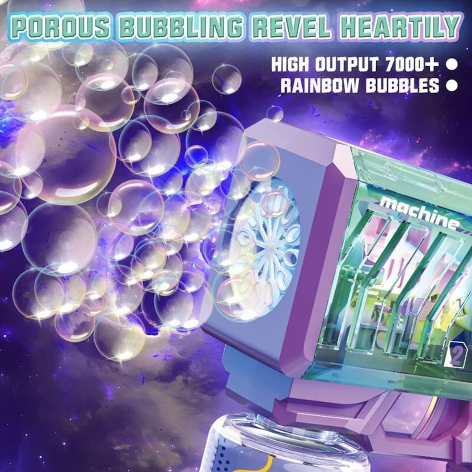 image 1 of Kids Bubble Gun with LED Lights - Outdoor Bubble Maker Toy with Rechargeable Battery and Bubble Solution – Ideal for Parties and Summer Fun