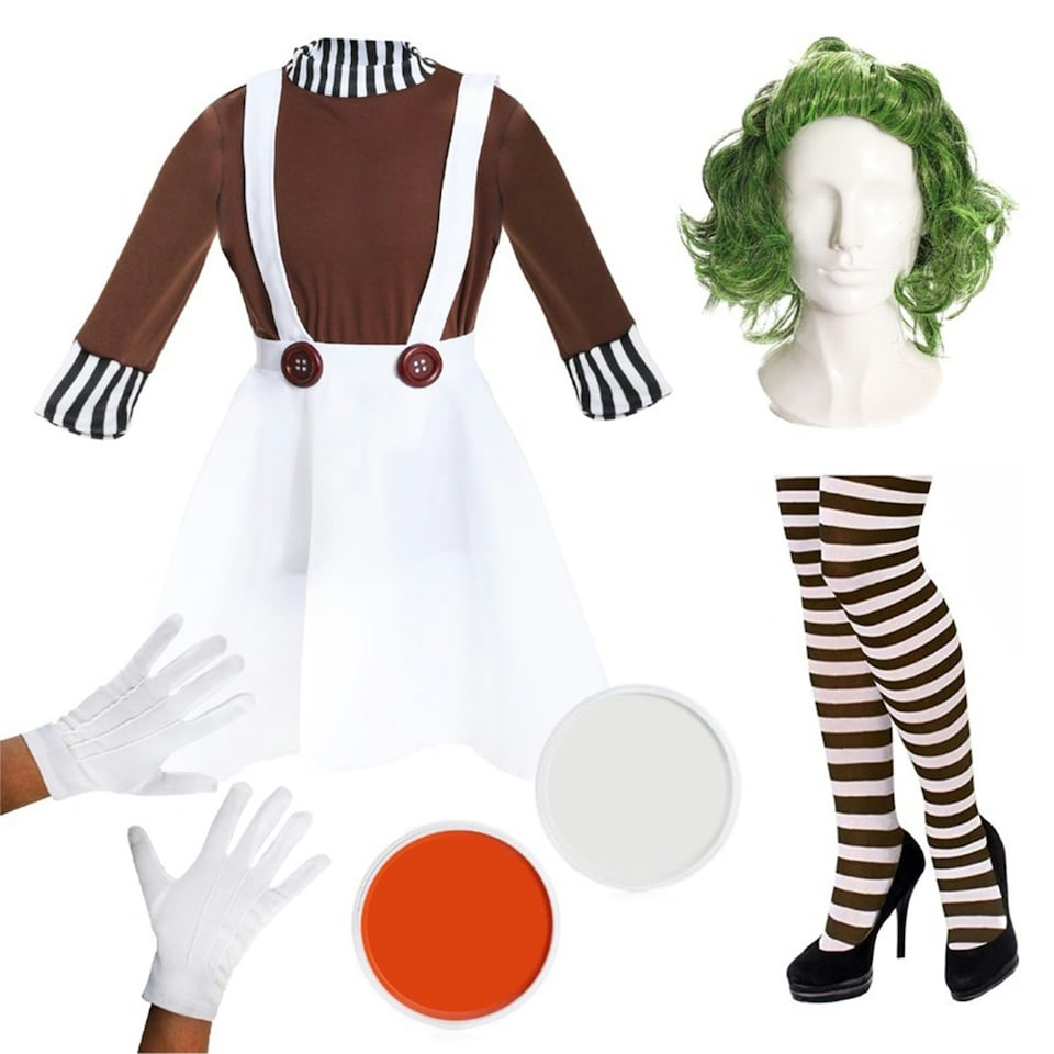 image 1 of Factory Worker Costume - Wig, Gloves, Tights & Face Paint | Brown | M