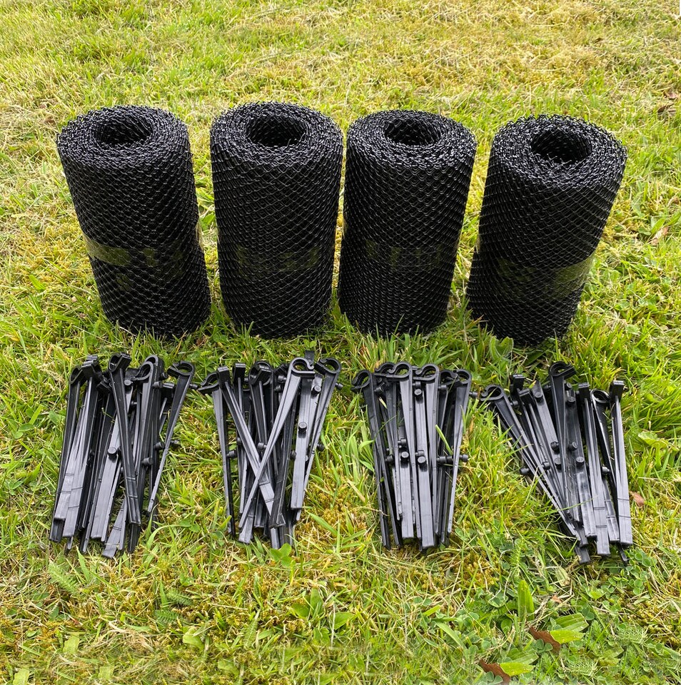 image 1 of 24m Gutter Mesh Netting Protection Guard with 60 Fixing Clips (4 Rolls)