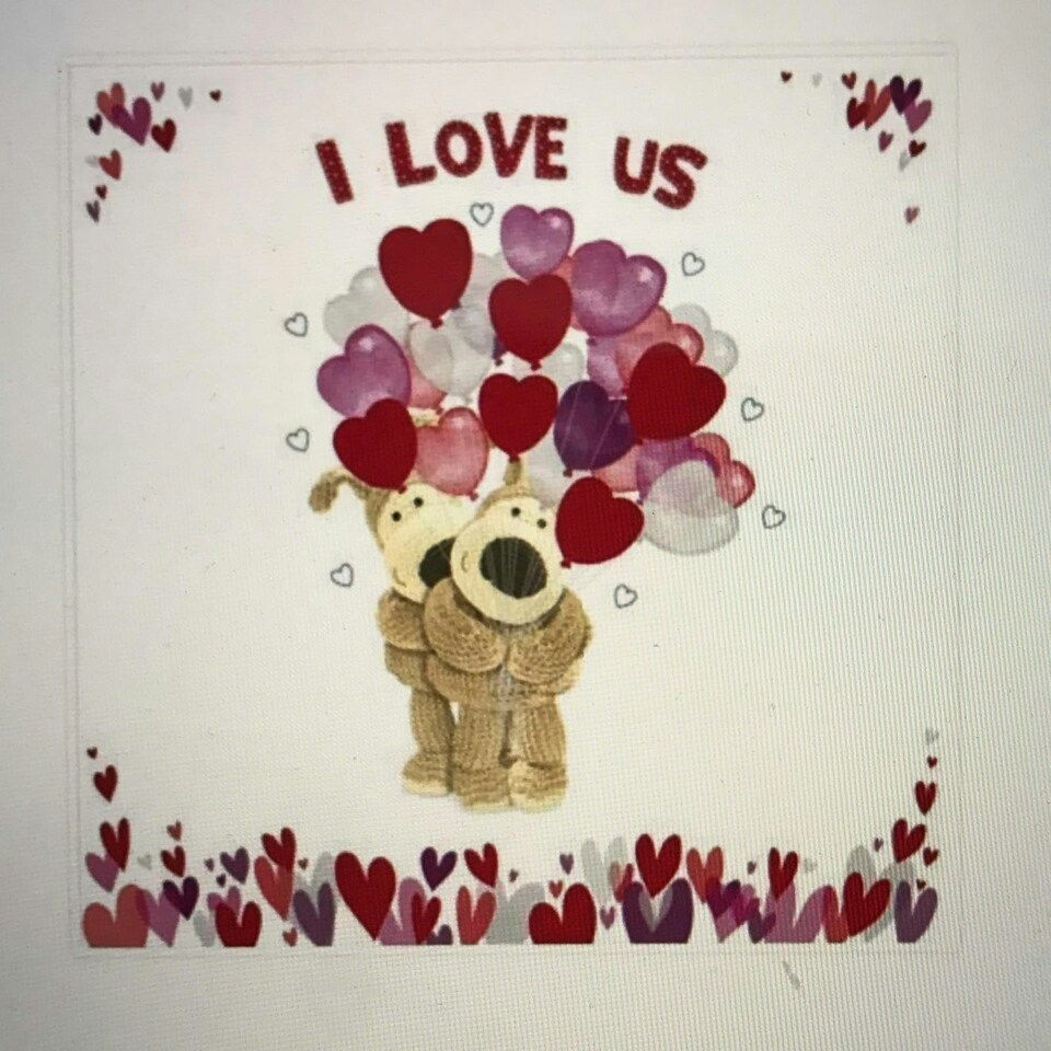 image 1 of Valentine's Day Card Boofle Holding Balloons