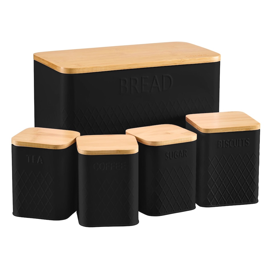 image 1 of Cooks Professional 5 Piece Square Kitchen Storage Cannister Set with Bamboo Lids | Black | Black | 5