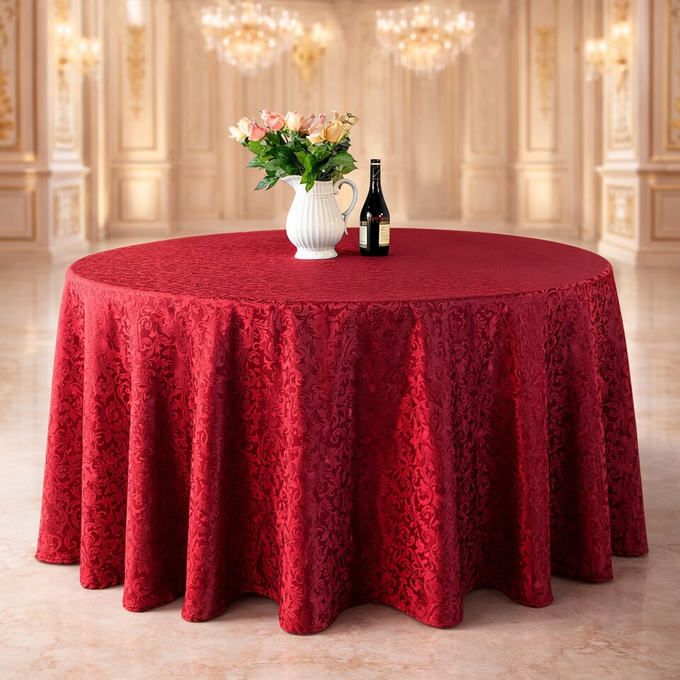 image 1 of Round Damask Table Cloth, Circular Linen Table Cover - 120 Inch