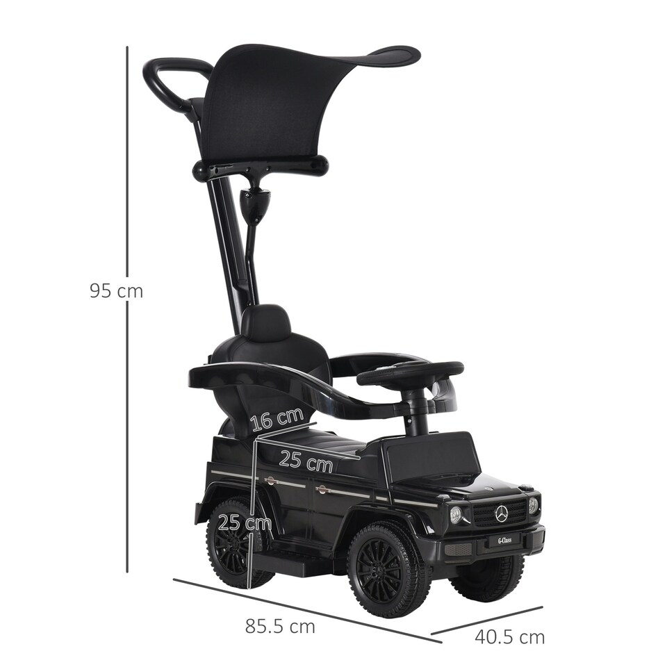 image 1 of HOMCOM Kids Ride-on Push Car 3 in 1 Benz G350 Baby Floor Slider Walker, Black