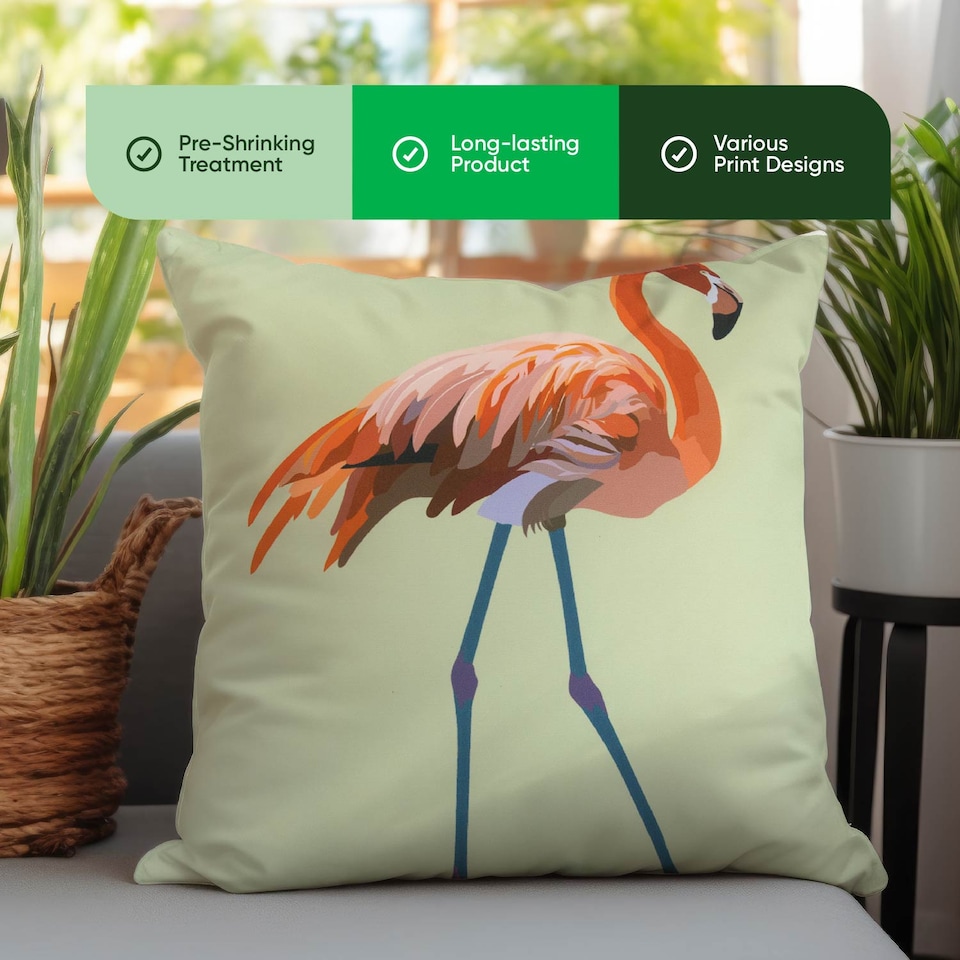 image 1 of Gardenwize Solo Flamingo Scatter Cushions Outdoor (Pair)