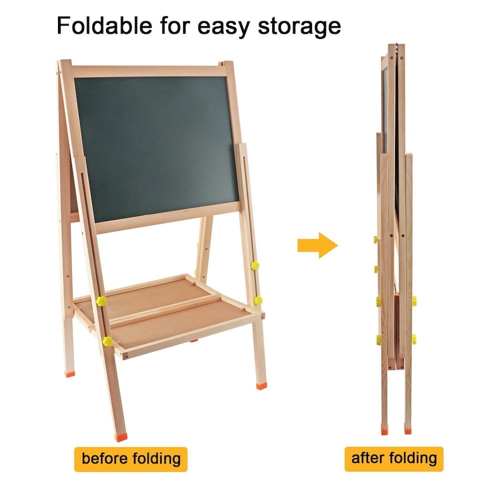 image 1 of Height Adjustable and Foldable Wood Whiteboard Black Board Easel 57 x 80cm