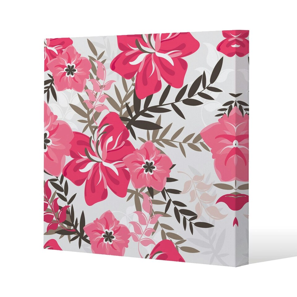 image 1 of Red & Pink Floral (Canvas Print) 127 x 127 x 4cm