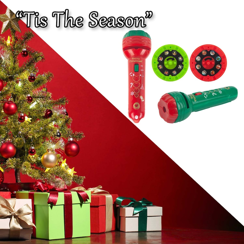 image 1 of vfm-estore Christmas Projector Torch 16 Patterns, Red and Green, 11 x 3.5 cm