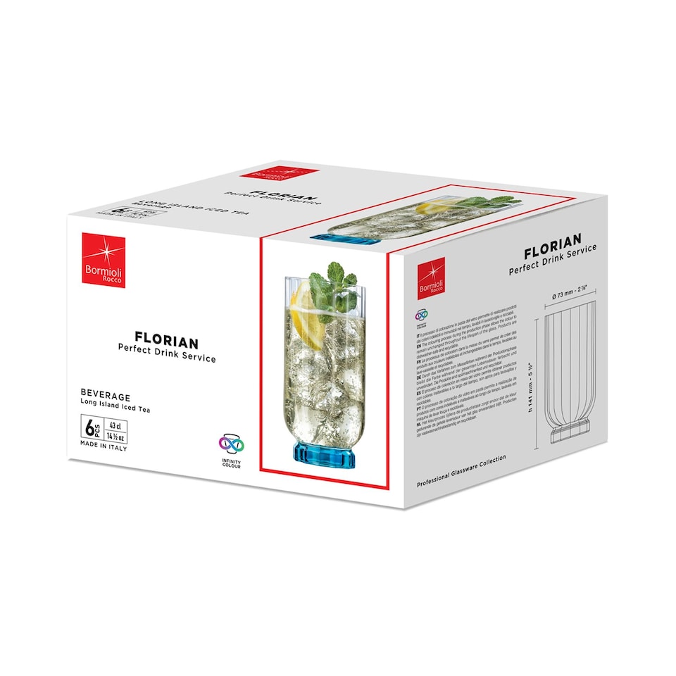 image 1 of Bormioli Rocco Florian Highball Glasses - 430ml - Blue - Pack of 6 | Blue | Blue