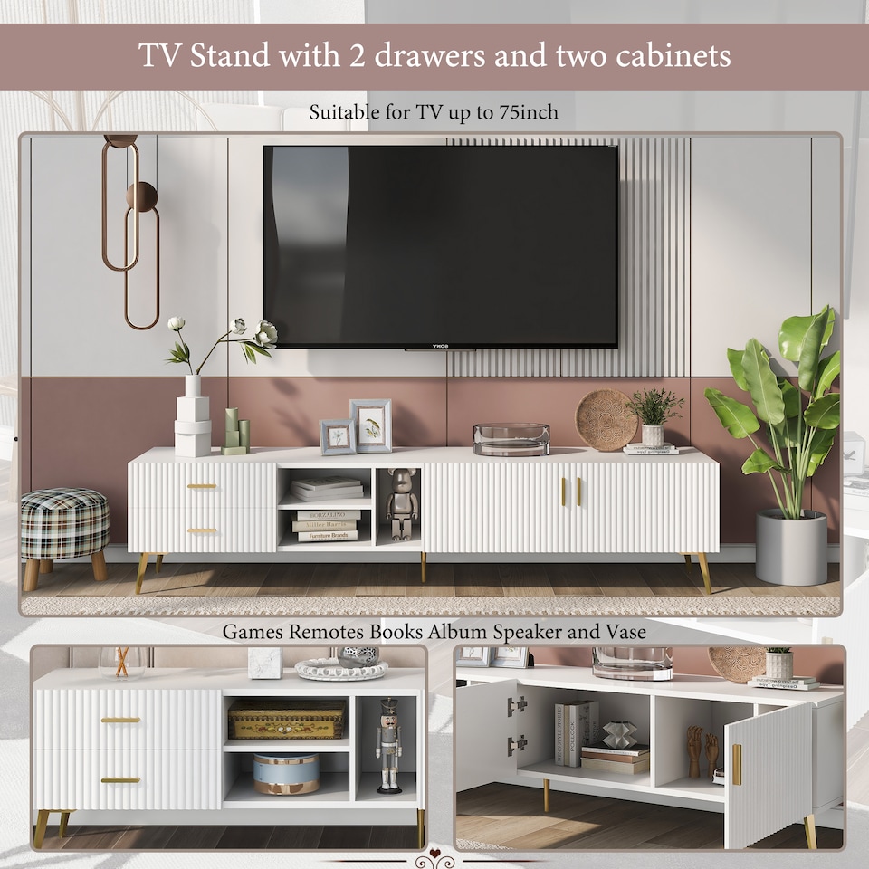 image 1 of Modern Entertainment Center Console with Stable Storage