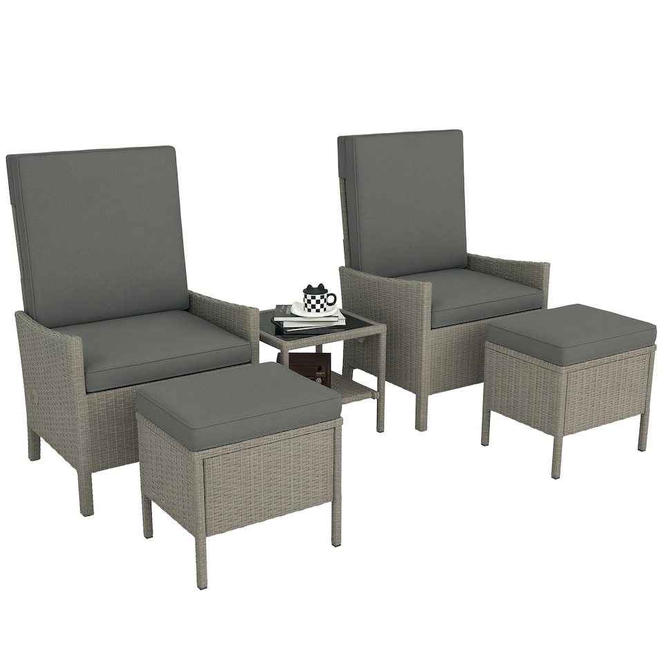 image 1 of Outsunny 5 PCS Rattan Garden Furniture Set w/ Cushions | Multi | Chair