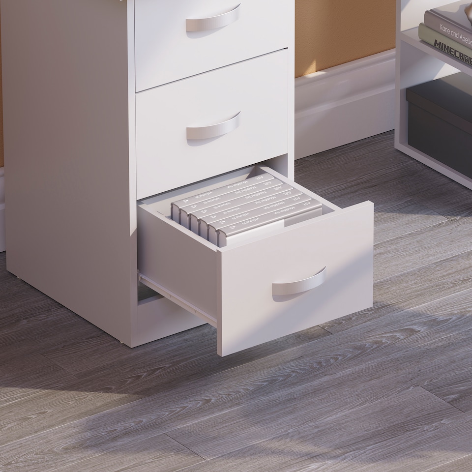 image 1 of Vida Designs Mason 3 Drawer 3 Shelf Computer Desk Home Office Workstation, White