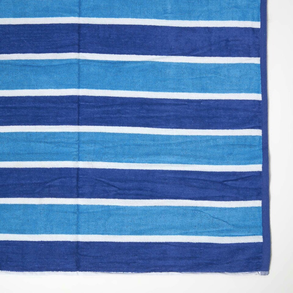 image 1 of Homescapes Blue Stripe Recycled Cotton Beach Towel | Blue