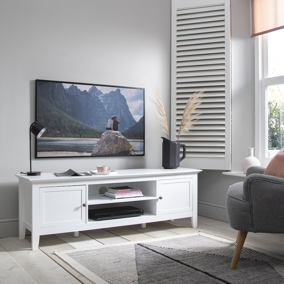 image 1 of Karlstad TV Unit with Cupboards in Classic White