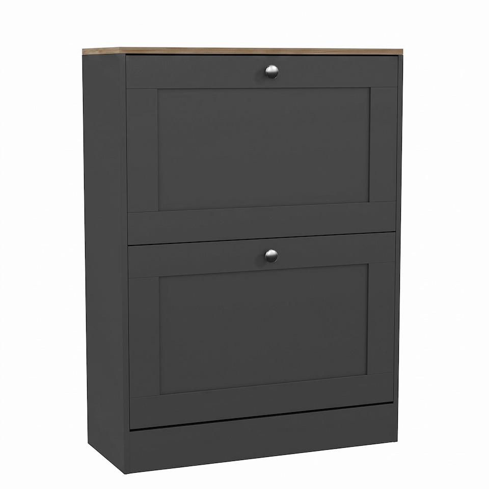 image 1 of Vida Designs Altino 2 Drawer Hallway Storage Shoe Cabinet Organiser - Charcoal Grey & Oak