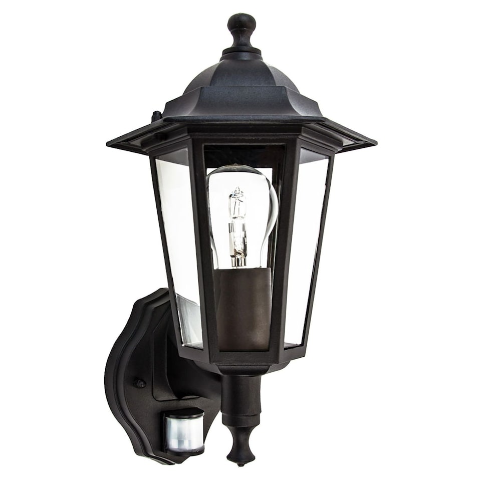 image 1 of Traditional Sensor Controlled Outdoor Lantern Wall Light Fitting in Matt Black | Black | Black | 1