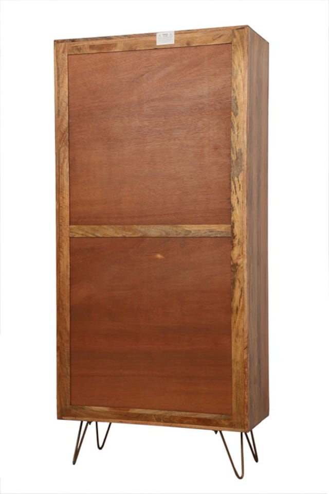 image 1 of Nyack Almiraha Cabinet - Mango Wood/Iron - L45 x W86 x H185 cm - Light Brown with Natural Rattan - Assembly Required