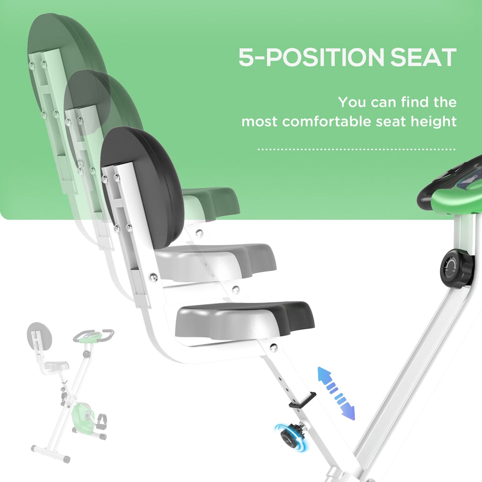 image 1 of HOMCOM Magnetic Resistance Exercise Bike Foldable LCD Adjustable Seat Green | Green