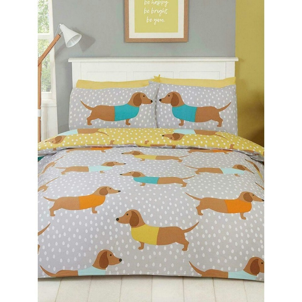 image 1 of Rapport Dolly Dachshund Duvet Cover Set - Yellow/Grey - Single Yellow | Single