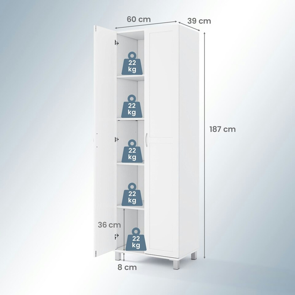 image 1 of COSTWAY Double Door Tall Storage Cabinet Freestanding White White