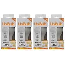 UniBulb LED GLS B22 Bayonet Cap (BC) 806lm 7.3W (Replaces 60W) 3000K (Warm White) Light Bulb - Pack of 4 | Clear | Warm White | 4