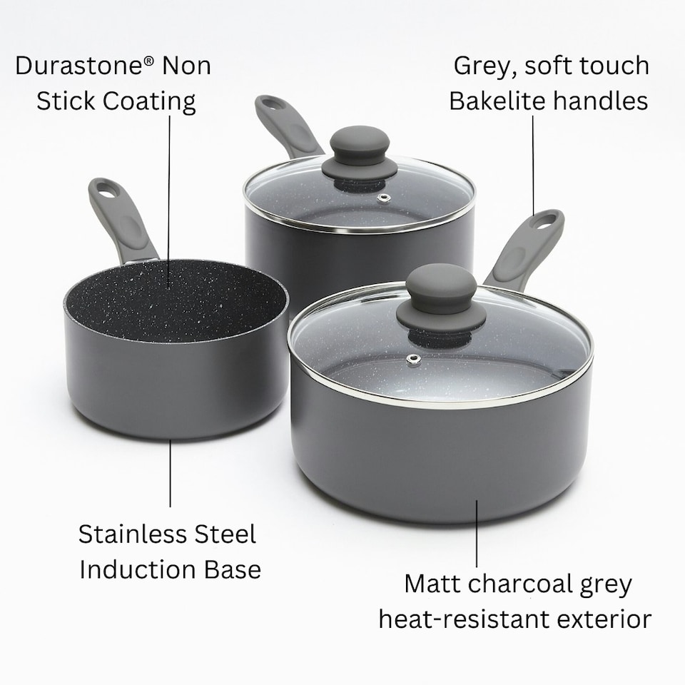 image 1 of Durastone 5 Piece Grey Non-Stick Cookware Set - Aluminium Pots & Frying Pans