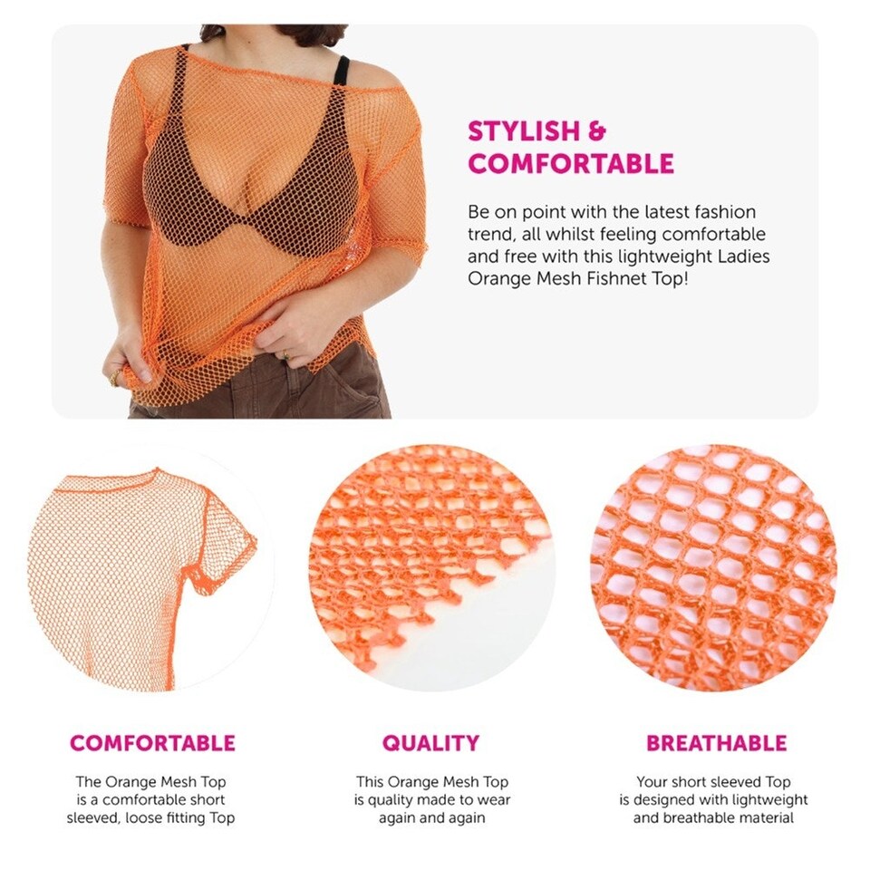 image 1 of Orange 80s Mesh top Orange | XL
