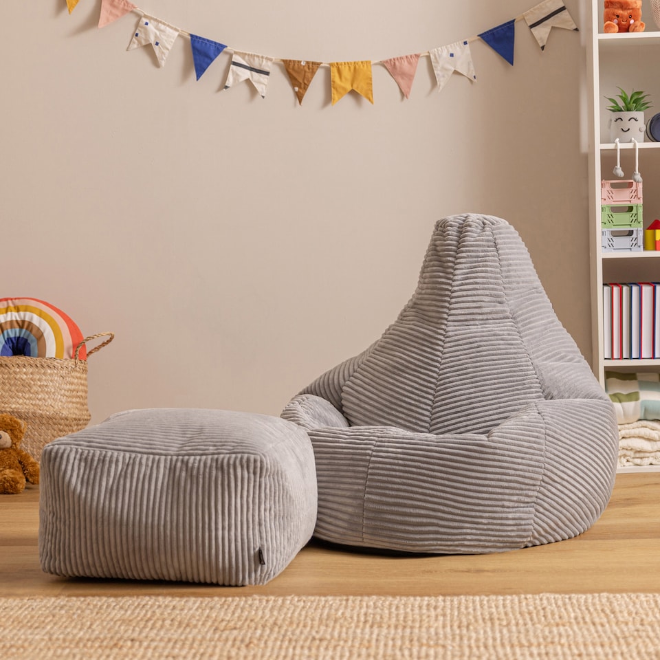 image 1 of Icon Kids High Back and Footstool, Jumbo Cord, Grey