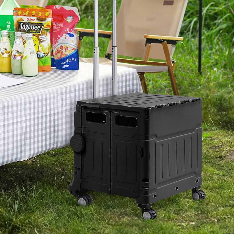 image 1 of Living and Home Collapsible Rolling Utility Crate - Black 75L | Black