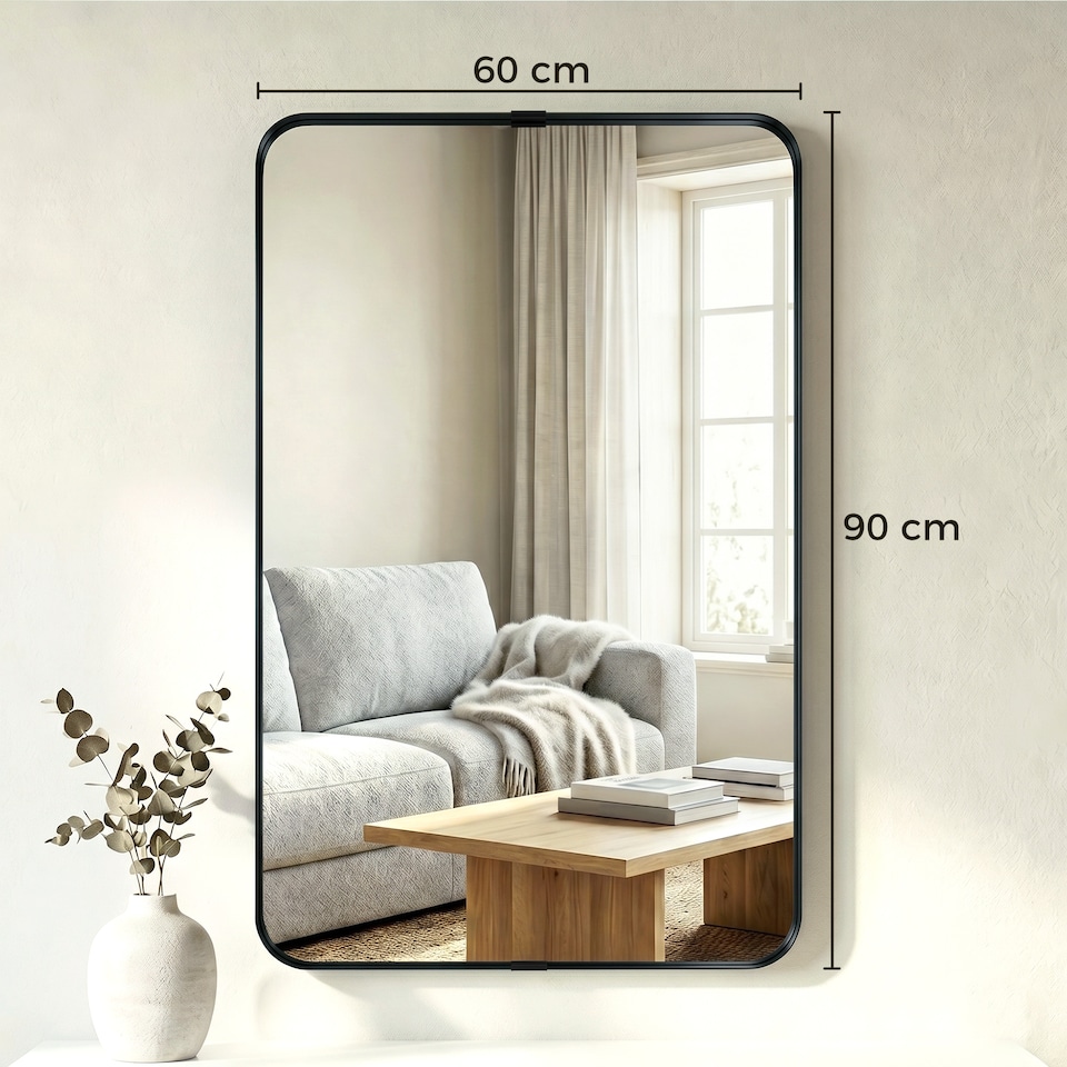image 1 of HOMCOM Rectangular Wall Mirror, 90 x 60 cm Wall Mounted Bathroom Mirror