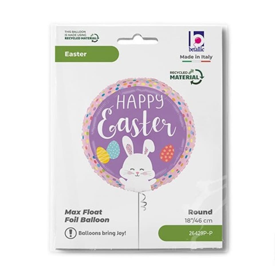 image 1 of Happy Easter Bunny Dots Round Foil Helium Balloon 46cm / 18 in | Purple