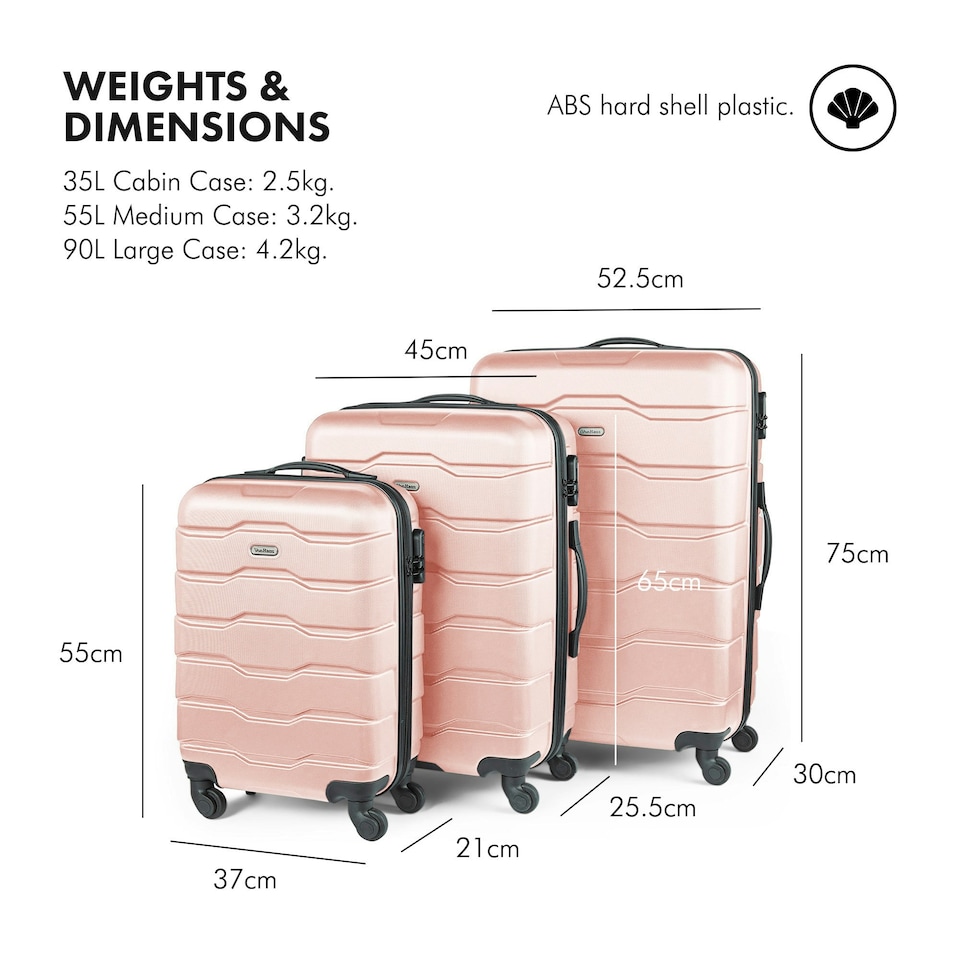 image 1 of VonHaus 3pc Pink Luggage Set, 360° Silent Spinner Wheels Pink