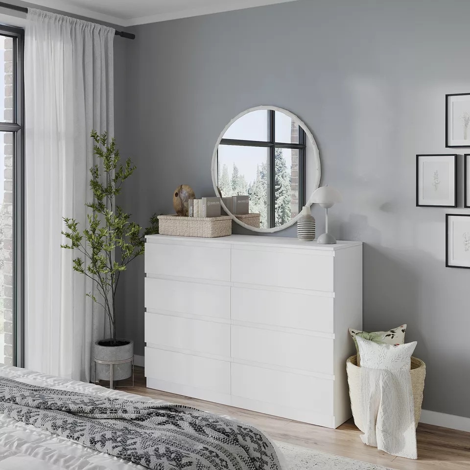 image 1 of Minimalist Chest of 8 Drawers - 88.3x120x35cm | White | White & White | 1