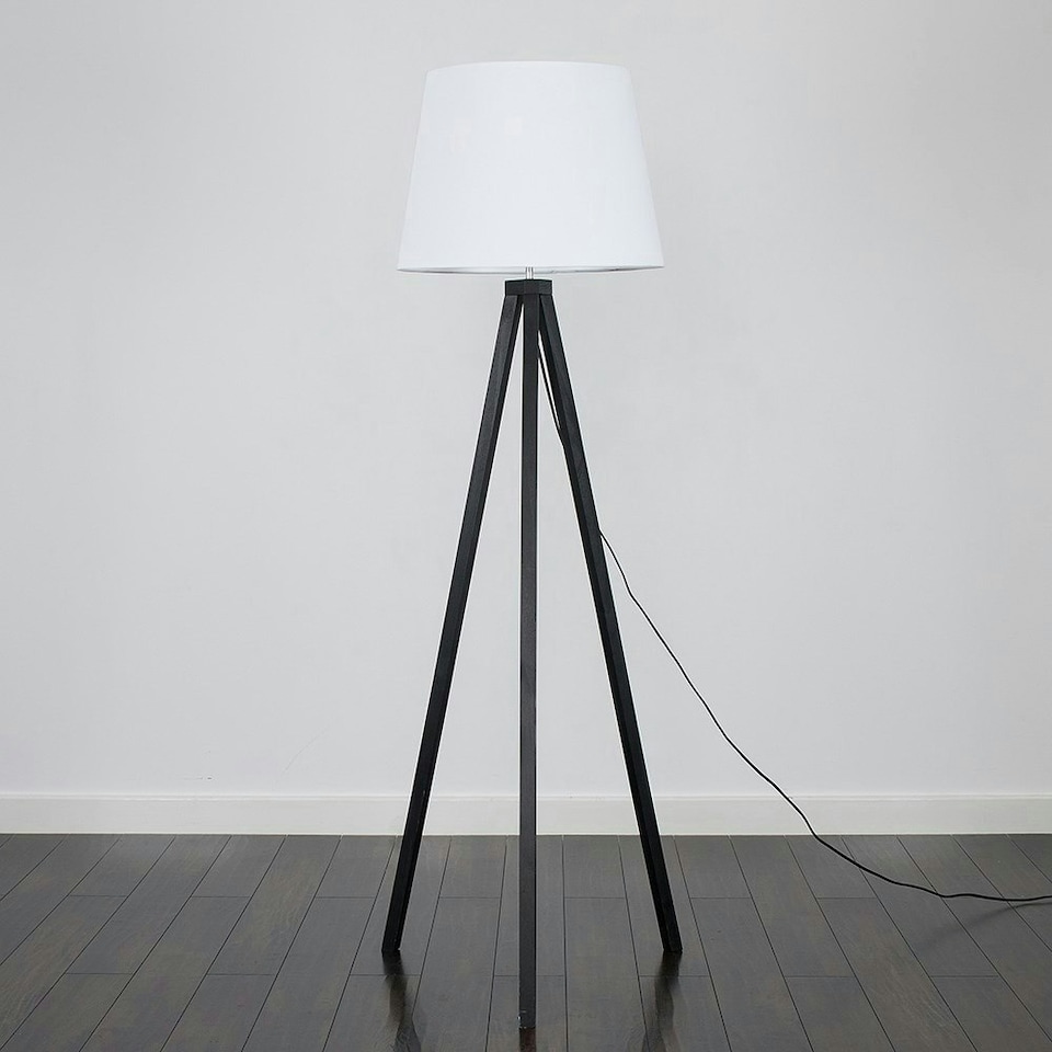 image 1 of ValueLights Modern Black Wood Tripod Design Floor Lamp With White Shade