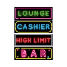 Casino Neon PVC Party Sign Decorations 60cm x 20cm - Pack of 4