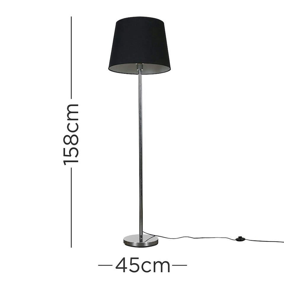 image 1 of ValueLights Modern Brushed Chrome Metal Standard Floor Lamp With Black Shade