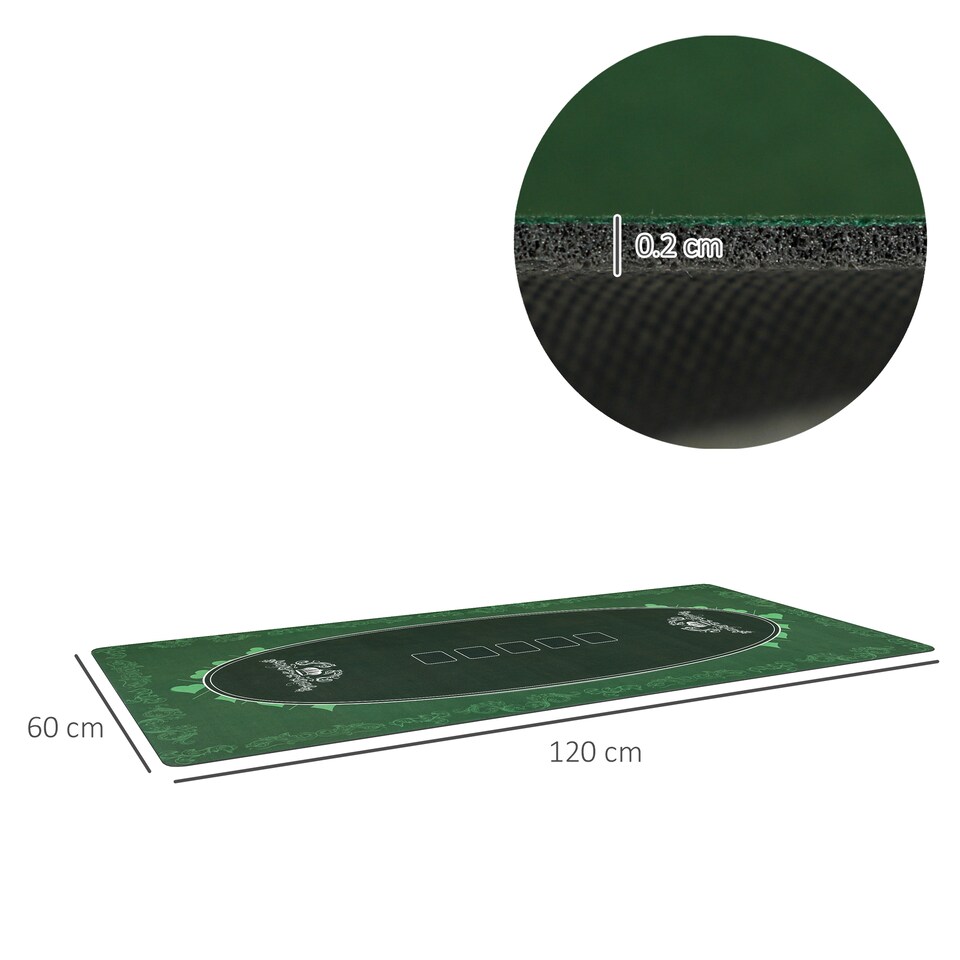 image 1 of SPORTNOW 120 x 60 cm Professional Texas Hold'em Poker Mat 6 Player Water-Resistant Poker Table Top Rubber Poker Table Mat with Felt Surface Carry Bag, Green