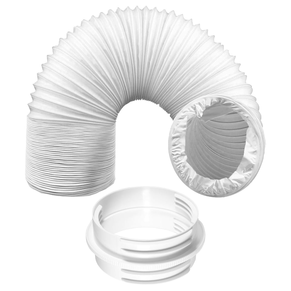 image 1 of SPARES2GO Cooker Hood Vent Hose 3 Metre 5" 5.9" Duct Pipe Extension Threaded Coupler Connector Ring Kit White