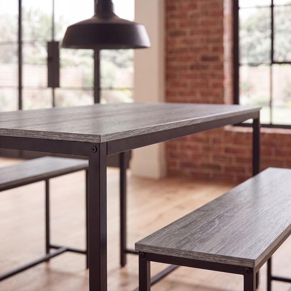 image 1 of Vida Designs Brooklyn 4 Seater Dining Set 3 Piece Table & Bench Set, Grey