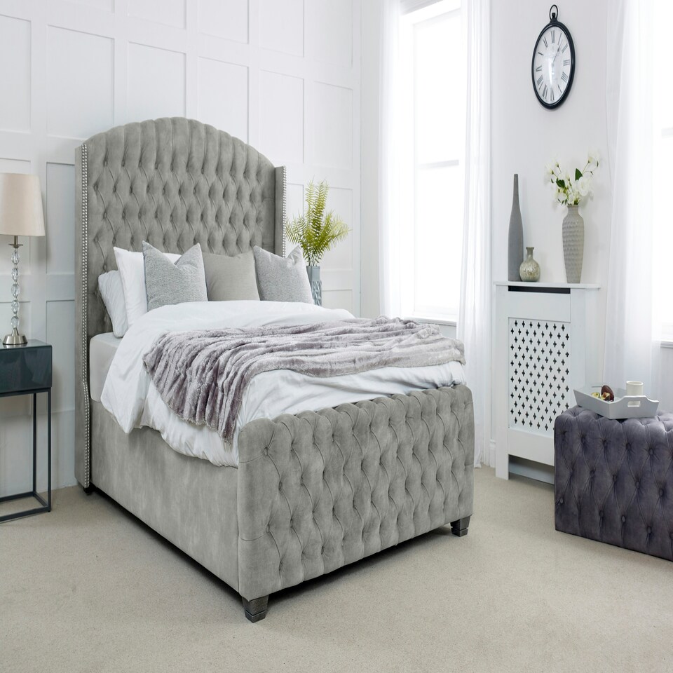Richmond Plush Double Bed Frame - Silver
