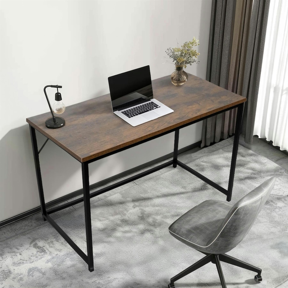 image 1 of Desk Computer PC Laptop Home Office Work Desk 120cm, Study Brown Rustic Style Brown